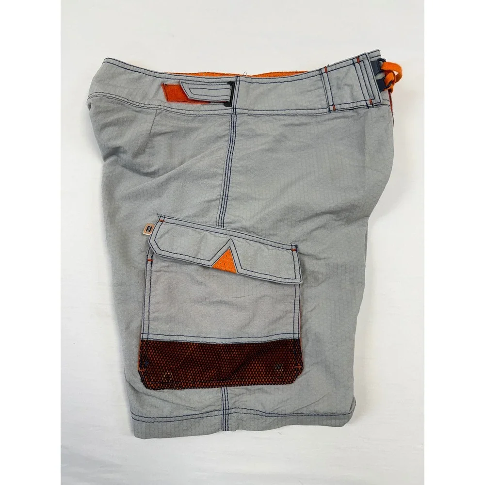 Billabong‎ Y2K Mens Board Shorts Size 32 Grey Orange Honeycomb Cargo M1096 Gas